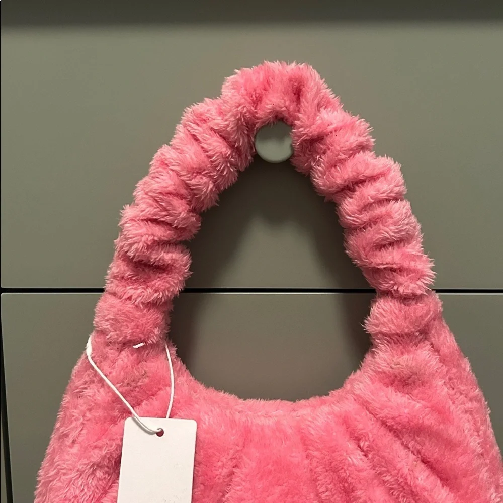JW PEI Gabbi Terry Ruched Pink Faux Fur Fuzzy Hobo Handbag Revolve
